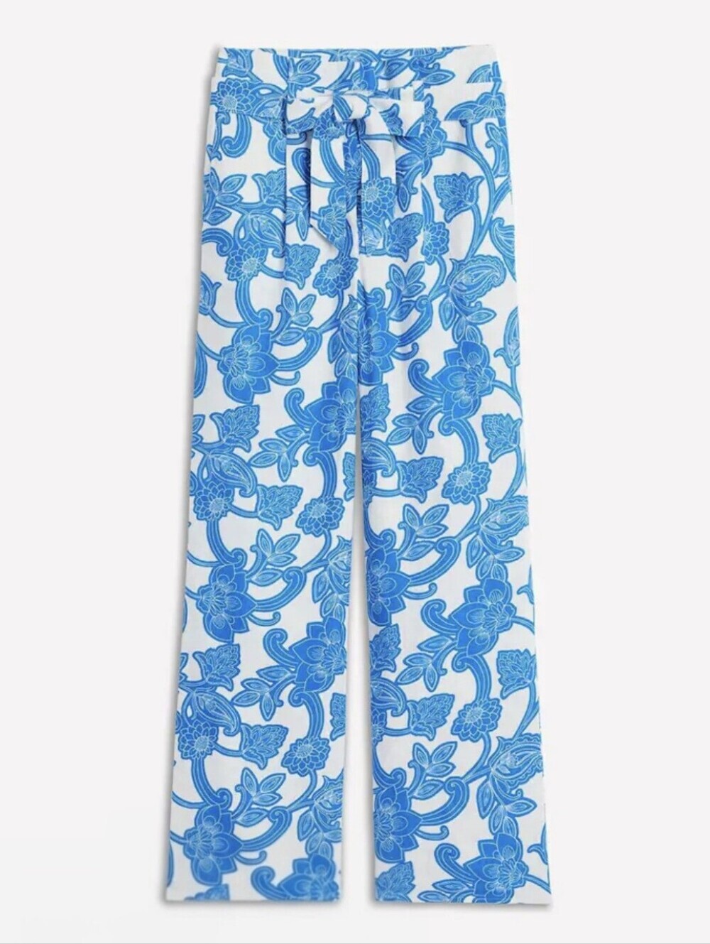 Boden Blue White Floral Belted 100% Linen Wide Leg Troussers Sz.4